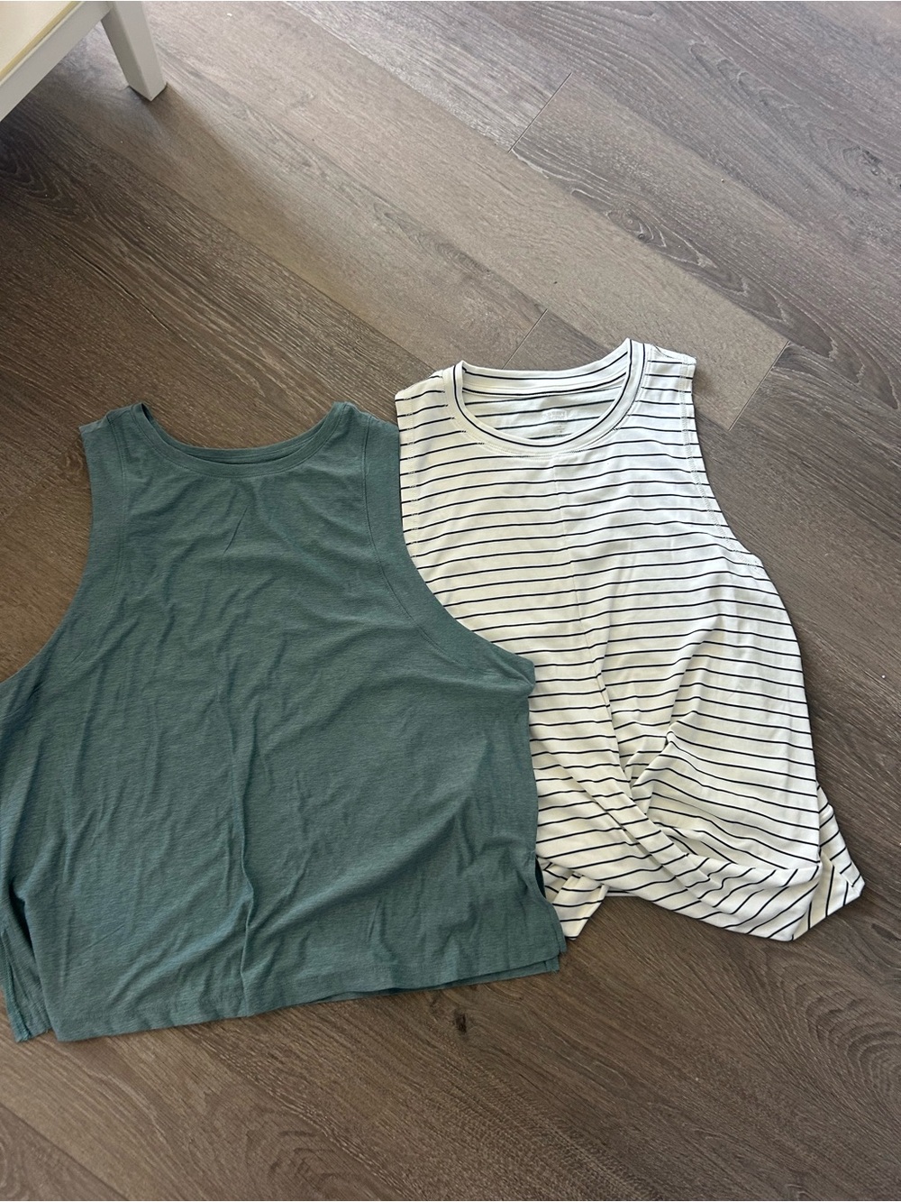 Old Navy Athletic Striped White & Forest Green Cropped Tank Tops - Set of 2